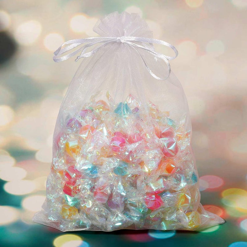 SUNGULF 100pcs Organza Pouch Bag Drawstring 6"x9" 16x22cm Strong Gift Candy Bag Jewelry Party Wedding Favor (White) - Image 5